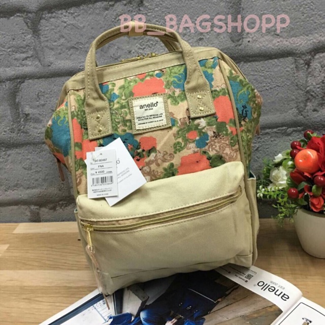 anello-cotton-backpack-flower-pattern-outlet-สี-beige-flower