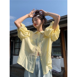 พร้อมส่ง 🌙 mellow puff top C2460 เสื้อเชิ้ตแขนพอง เสื้อเชิ้ตแขนพองมินิมอล