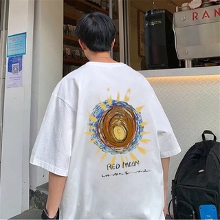 เสื้อยืดแขนสั้นลําลอง คอกลม พิมพ์ลายภาพวาดสีน้ํามัน ทรงหลวม เข้ากับทุกการแต่งกาย สไตล์ญี่ปุ่น แฟชั่นฤดูร้อน สําหรับผู้ชา