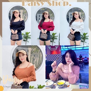เสื้อครอปแขนยาวไหมพรมดีเทลแต่ง2ชิ้นสีพื้นน่ารัก