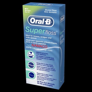 สินค้า Oral-B ไหมขัดฟัน Super Floss waxed mint 50pcs superfloss
