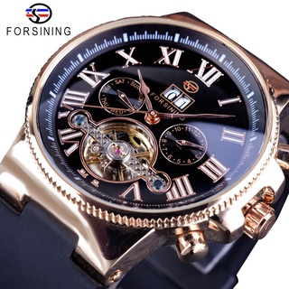 Forsining Creative Watch Roman Number Men Calendar Roman Tourbillion Men Watch Top Brand Luxury Automatic Skeleton Wrist