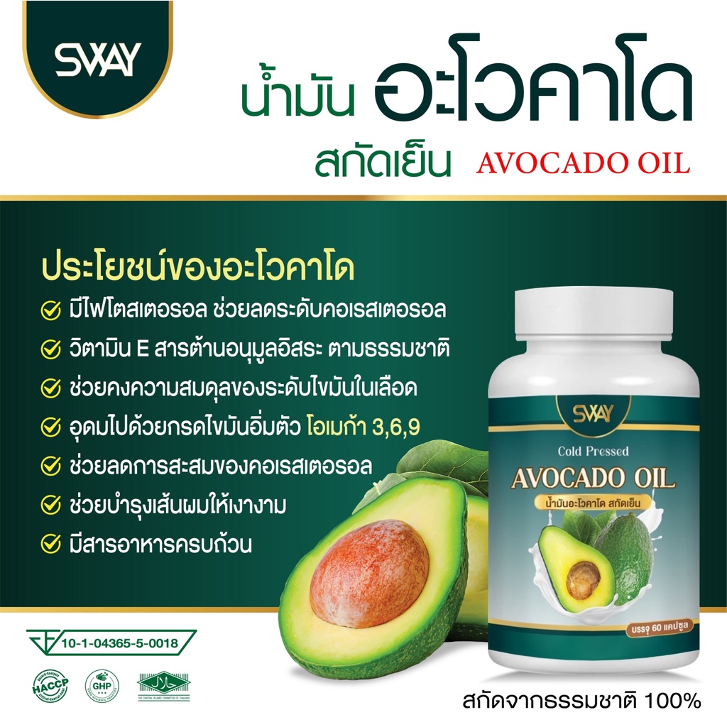 ภาพสินค้าน้ำมันอาโวคาโด สกัดเย็น SWAY เพื่อสุขภาพ มีกรดไขมันดี ชนิดไม่อิ่มตัว สมุนไพรแท้100% จากร้าน swaystayhealth บน Shopee ภาพที่ 2