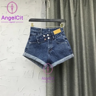 Angelcity ※ กางเกงยีนขาสั้น ขากว้าง เอวสูง สองชั้น เข้ากับทุกการแต่งกาย สไตล์เกาหลี แฟชั่นฤดูร้อน สําหรับสตรี 2022