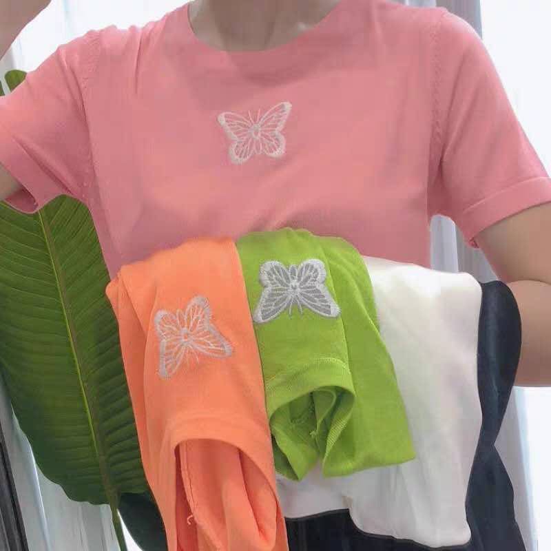 เสื้อไหมพรมเกาหลีปักลายผีเสื้อ-มี6สี