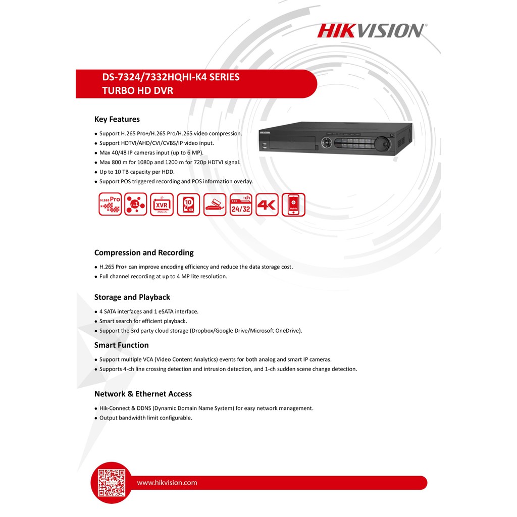 hikvision-เครื่องบันทึกกล้องวงจรปิด-รองรับกล้องระบบ-hdtvi-hdcvi-ahd-analogสูงสุด-4-mpรุ่น-ds-7332hqhi-k4-32-ch-h-265