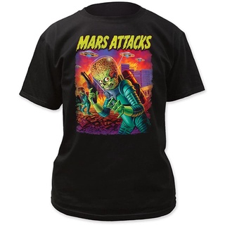 เสื้อยืดแขนสั้น ผ้าฝ้าย 100% พิมพ์ลาย Mars Attacks UFOs Attack สีดํา แฟชั่นสําหรับผู้ชาย