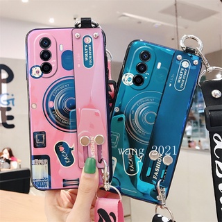 New Casing Huawei Nova Y70 เคส Phone Case Blu-ray Camera Pattern with Wristband Stand Long Lanyard Soft Case เคสโทรศัพท