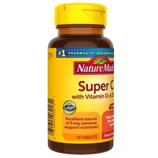 ภาพขนาดย่อของภาพหน้าปกสินค้าพร้อมส่งจากไทย วิตามิน สุเปอร์ ซี Nature Made Super C with Vitamin D3 & Zinc 70 เม็ด จากร้าน shopsol1515 บน Shopee ภาพที่ 1