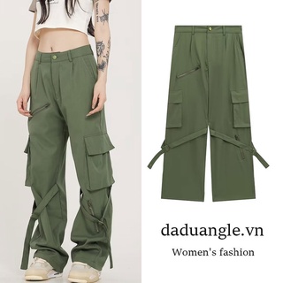 DaDulove💕 New American Ins Multi-pocket Green Overalls Niche Retro Street Ladies Loose Casual Pants Wide Leg Pants