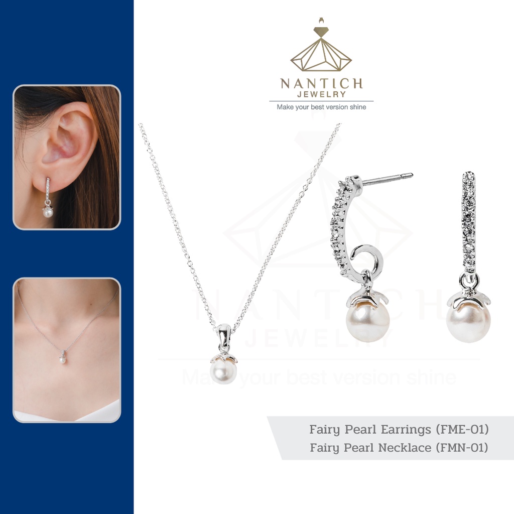 ภาพหน้าปกสินค้า‍ ️  ต่างหู สร้อยคอ คนแพ้ง่าย : Fairy Pearl (FME-01 , FMN-01) Nantich Jewelry จากร้าน nantichjewelry_official บน Shopee