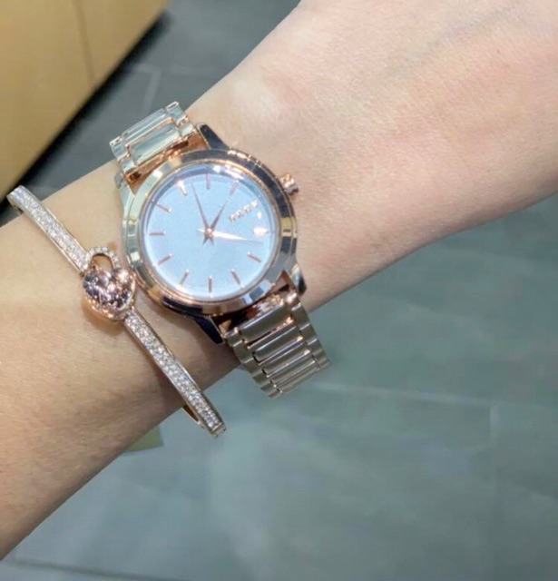 นาฬิกา-สเตนเลส-สีโรสโกลด์-dkny-tompkins-silver-pearlized-dial-rose-gold-tone-ladies-watch-ny2210