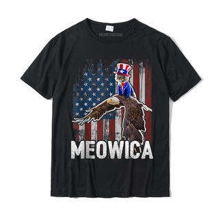 [S-5XL] เสื้อยืดผ้าฝ้าย พิมพ์ลายธง Meowica Cat Uncle Sam Eagle Flag 4th Of July Camisas Hombre สําหรับผู้ใหญ่ 2022