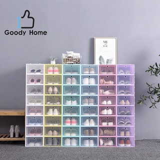 สินค้า Goody Home กล่องพลาสติกใส่รองเท้า ฝาหน้าเปิดปิดได้ พับเก็บได้และต่อได้หลายชั้น สีพาสเทล ราคาต่อกล่องและประกอบเอง