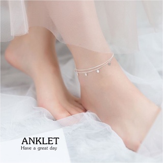 s925 Anklet 5 สร้อยข้อเท้าเงินแท้ ตุ้งติ้งทรงกลมเส้นคู่ สวยน่ารัก ใส่สบาย เป็นมิตรกับผิว