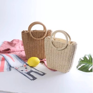 กระเป๋าสาน Beach Squire Bag new design สไตล์เกาหลี ทรงเหลี่ยม หูหิ้วกลม