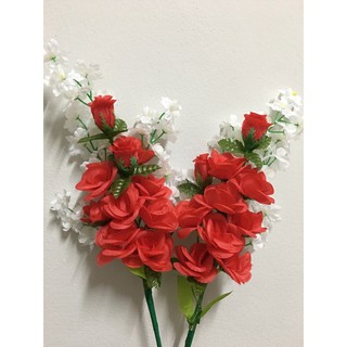 ดอกกุหลาบวาเลนไทน์ ดอกกุหลาบช่อ (1ช่อมี10ดอก+แซมดอกพิกุล)ดอกกุหลาบสำหรับปักแจกัน