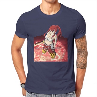 เสื้อยืดคอกลม แขนสั้น ผ้าฝ้าย พิมพ์ลายอนิเมะ Fairy Tail Blood Erza Scarlet Essential สไตล์วินเทจ ขนาดใหญ่ สําหรับผู้ชาย