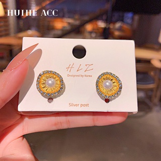 Korean version diamond-encrusted flower pearl earrings small fresh and sweet girl heart earrings temperament personality