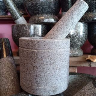 📍แถมฟรีโมบายเปลือกหอย📍ครกหินอ่างศิลา + สาก  Mortar + pestle กระบอก สไตล์โมเดิร์น Modern Mortar ขนาด กว้าง 5 นิ้ว