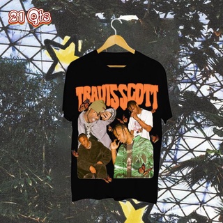 คอลูกเรือเสื้อยืดคอกลม21 สินค้าเดิม/เสื้อยืดคอกลม/Rap series/Oversize ซีรีส์ Travis Scott/Clic Commemorative/SML ดำ&amp;ขาว