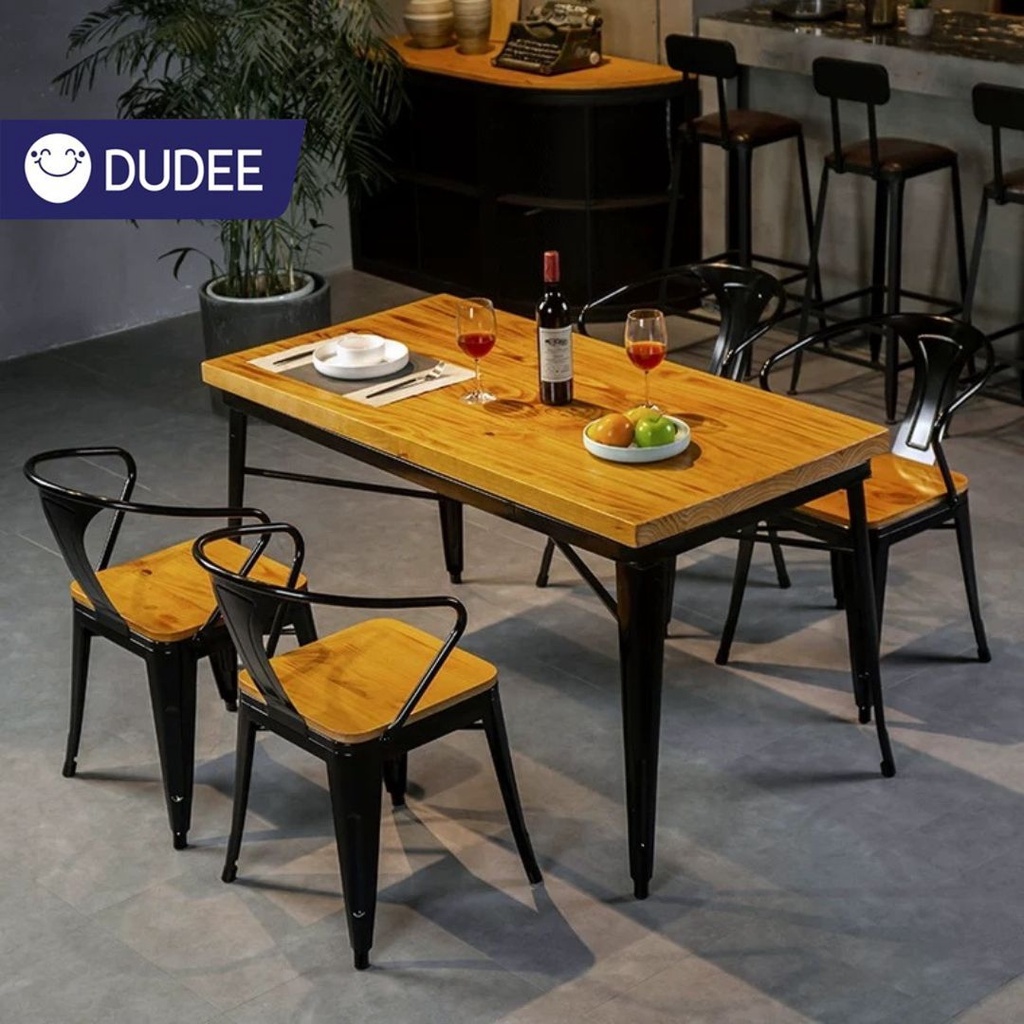 dudee-ชุดโต๊ะกินข้าว-dd103-ท็อปไม้แท้เนื้อแข็ง-นิยมใช้ในร้านอาหารและร้านคาเฟ่