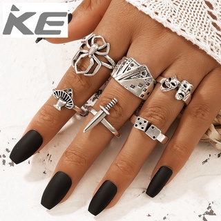 Ring Spider Grimace Playing Card Silver 6 Piece Exaggerated Ring for girls for women low price