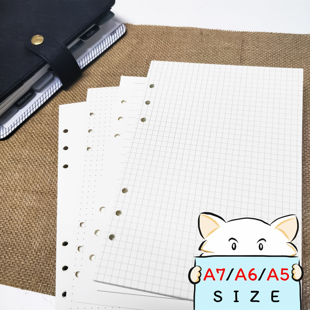 รูปภาพสินค้าแรกของกระดาษรีฟิล 6 รู Note ️ Grid Dot Line Blank A7/A6/A5 Planner Refill Paper 6 Holes สมุดแพลนเนอร์ ไดอารี่ mimisplan