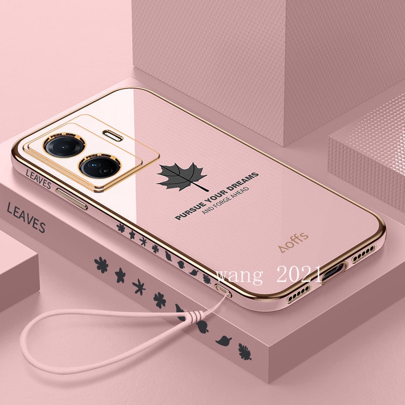 2022-new-phone-case-เคส-vivo-t1-x80-pro-x70-pro-5g-y01-t1x-y15s-y15a-2021-casing-maple-leaf-plating-silicone-anti-fall-soft-case-back-cover-เคสโทรศัพท