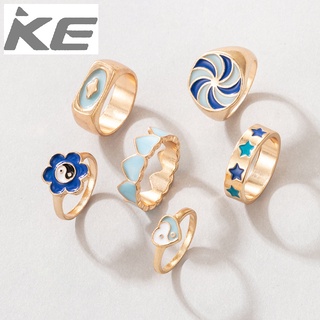 Ring Blue Tai Chi Five Stars Flower Love Car 6-Piece Drop Ring for girls for women low price