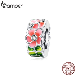 bamoer Enamel Colorful Flowers Metal Crystal Charm Bead  fit Original 925 Silver Bracelet girls DIY Jewelry Making  SCC1727