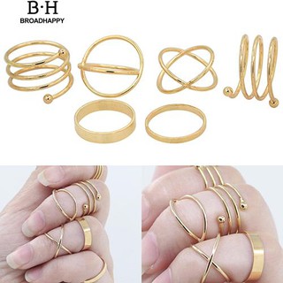 💘broadhappy💍6 ชิ้น / เซ็ตผู้หญิงโกลเด้นโทนกองธรรมดาบางแหวนเกลียว K Nuckle แหวน แหวนเกลี้ยง
