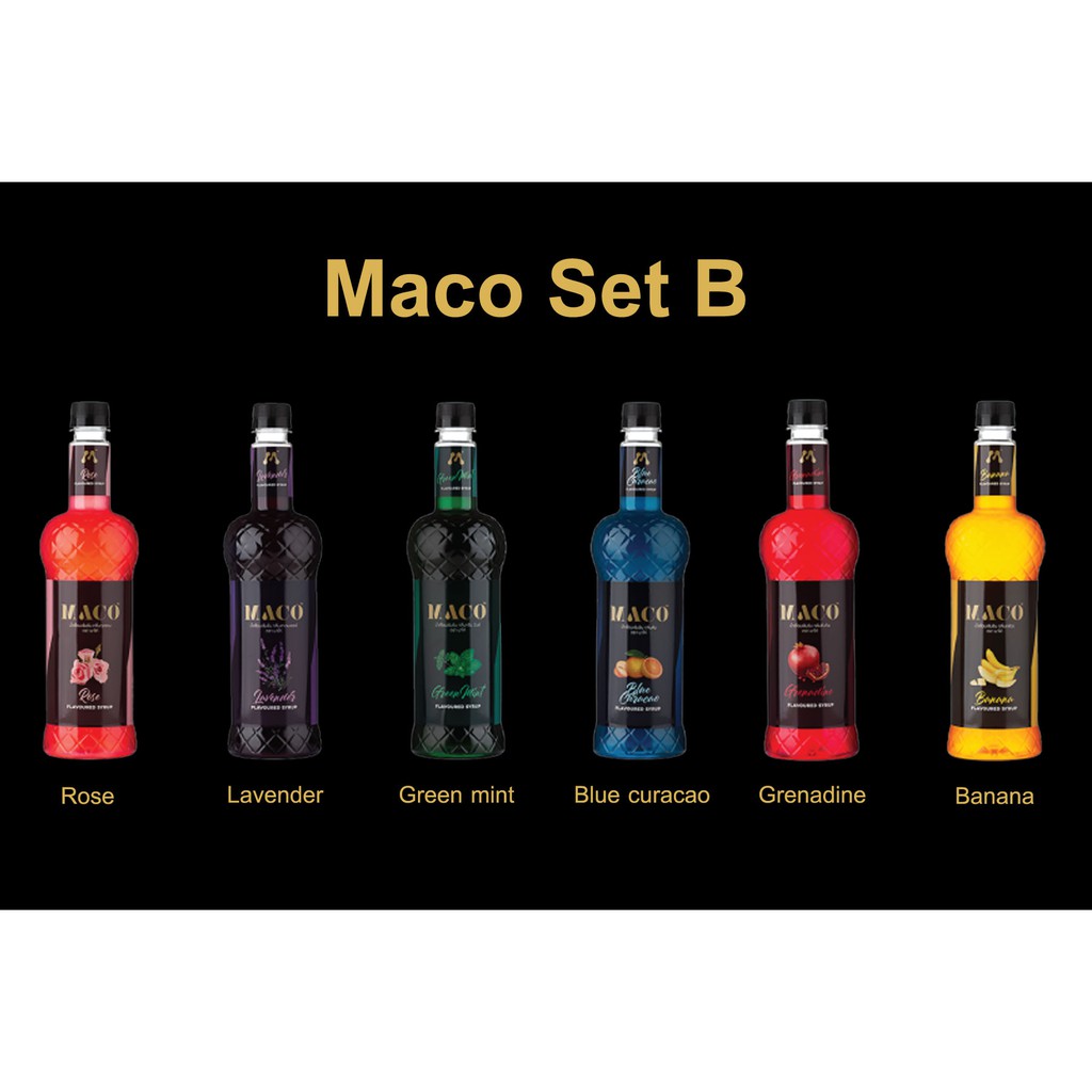 ไซรัป-มาโค่-maco-syrup-set-b-น้ำเชื่อมแต่งกลิ่นรวมรสชาติจำนวน-6-ขวดราคาส่ง-สั่งซื้อตอนนี้แถมฟรีหัวปั๊มมูลค่า-60บาท