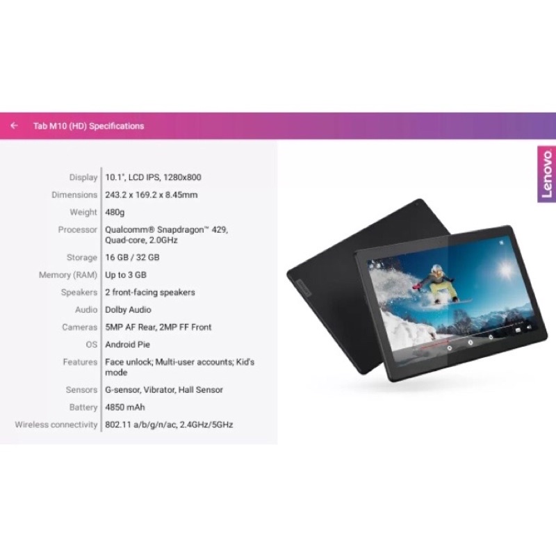 แท็บเล็ต-lenovo-tab-m10-hd-2-32gb-tb-x306x-หน้าจอ-10-1-นิ้ว-แท็บเล็ตใส่ซิมได้โทรได้-l-ประกันศูนย์ไทย-1-ปี