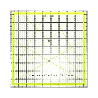 ไม้บรรทัดงานควิลท์และงานต่อผ้า DIY Quilt &amp; Patchwork Ruler หลักนิ้ว เส้นเขียวนีออน ขนาด 9.5 x 9.5 นิ้ว (รหัส Ruler0002)