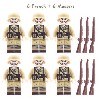 ของเล่นเด็กตัวต่อโมเดลฟิกเกอร์ทหาร Ww2 French Soldier 10 ชิ้น