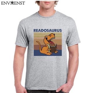 เสื้อยืดผ้าฝ้ายพรีเมี่ยม เสื้อยืดผ้าฝ้าย 100% พิมพ์ลายกราฟฟิค การ์ตูนเรื่องตลกไดโนเสาร์ Readosaurus Bookworm อ่านหนังสือ
