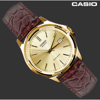 สินค้า (แท้ 100%) Casio  รุ่น MTP-1183Q-9A นาฬิกา ผู้ชายสายหนังแท้ สีน้ำตาล หน้าปัดทอง -ของแท้100%รับประกันสินค้า1 ปี