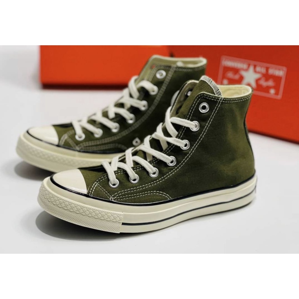 สินค้าขายดี-รองเท้าผ้าใบหุ้มข้อสีเขียวขี้ม้า-converse-firststring-1970s-repro-hi-top