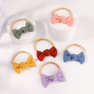 ที่คาดผม ผ้าฝ้าย ประดับโบว์ แบบยืดหยุ่น สีพื้น เครื่องประดับ สําหรับเด็กผู้หญิง จํานวน 1 ชิ้น