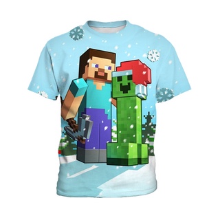 เสื้อยืด พิมพ์ลาย Minecraft Sandbox Game แบบสวมหัว ลําลอง แฟชั่น สําหรับเด็กผู้ชาย ปาร์ตี้ ประจําวัน