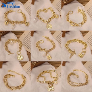ภาพหน้าปกสินค้าMultilayer Fashion Coin Portrait Bracelet Retro Couple Heart-shaped Bracelets Gold Silver Cross Chain Jewelry Accessories ที่เกี่ยวข้อง