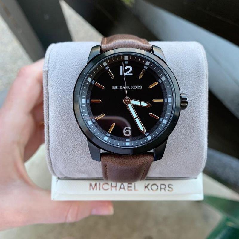 ผ่อน0-นาฬิกาชาย-michael-kors-vonn-leather-watch-mk8651-สายหนัง-สีน้ำตาล-หน้าปัดสีดำ-42-มม