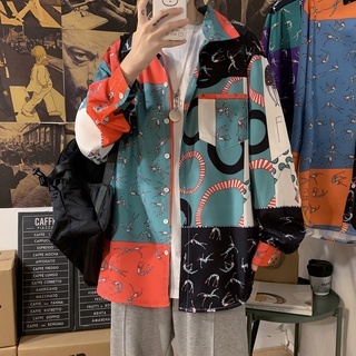 เสื้อเชิ้ตแขนยาวลําลอง ทรงหลวม ลายดอกไม้ สไตล์เกาหลี ฮาวาย เหมาะกับเดินชายหาด สําหรับผู้ชาย
