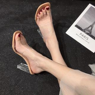 🔥Hot Sale รองเท้าแตะสวมใส่ในช่วงฤดูร้อนปี 2020 เวอร์ชั่นเกาหลีใหม่ของคริสตัลที่มีตาข่ายสีแดงโปร่งใสรองเท้าผู้หญิงรองเท้