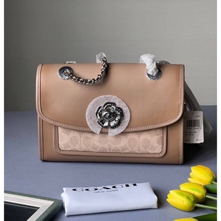 (ผ่อน0%) กระเป๋าสะพาย Coach Signature Canvas Parker Shoulder Bag 89112 Sand Taupe งานshop ลายซี สีเบจ