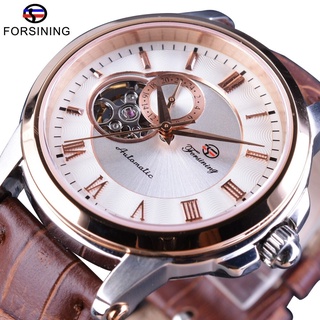 Forsining Japan Luxury Movement Skeleton Design Waterproof Brown Genuine Leather Mens Automatic Wrist Watches Top Brand