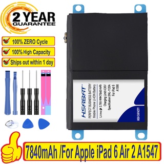 100% Original HSABAT 7840mAh Battery For iPad 6 Air 2 A1566 A1567 A1547