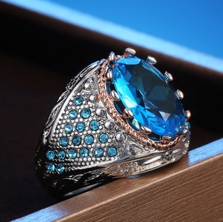 แหวนเหล็กไทเทเนียม ประดับเพชรคริสตัล สีฟ้า สีโรสโกลด์ สีเงิน เครื่องประดับ แฟชั่นสําหรับผู้ชาย งานแต่งงาน