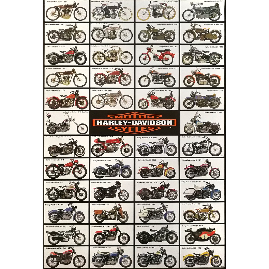 โปสเตอร์-รถมอเตอร์ไซค์-ชอปเปอร์-harley-davidson-1907-1980-poster-24-x35-inch-american-motorcycle-42-models